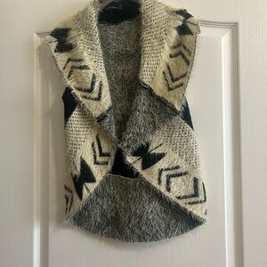 Cozy Neutral Aztec Pattern Open Front Sweater Vest